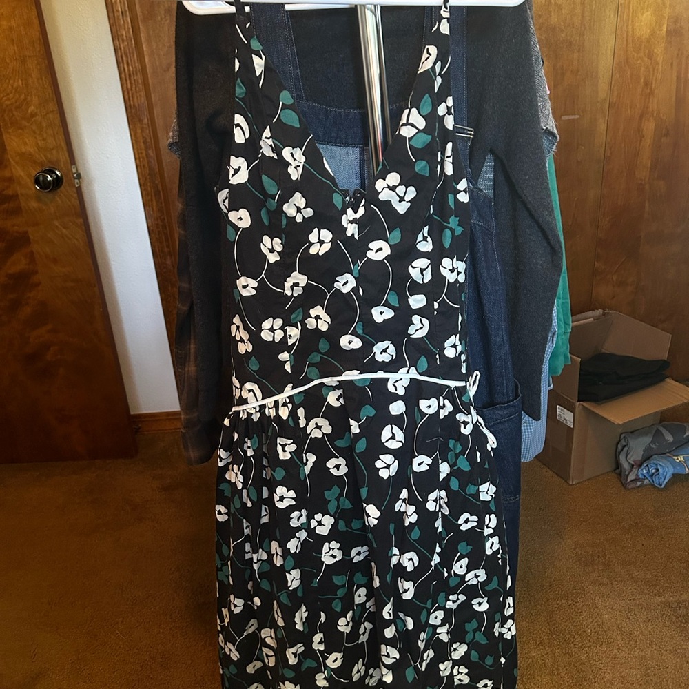 Free People Black and Green Floral Dress